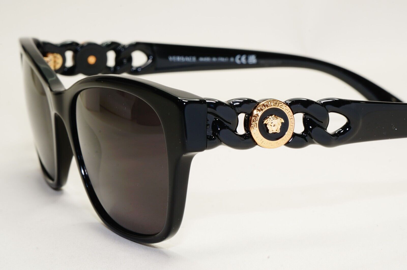 Versace Sunglasses Black Gold Medusa Chain Square Glossy MOD VE 3306 GB1 54mm