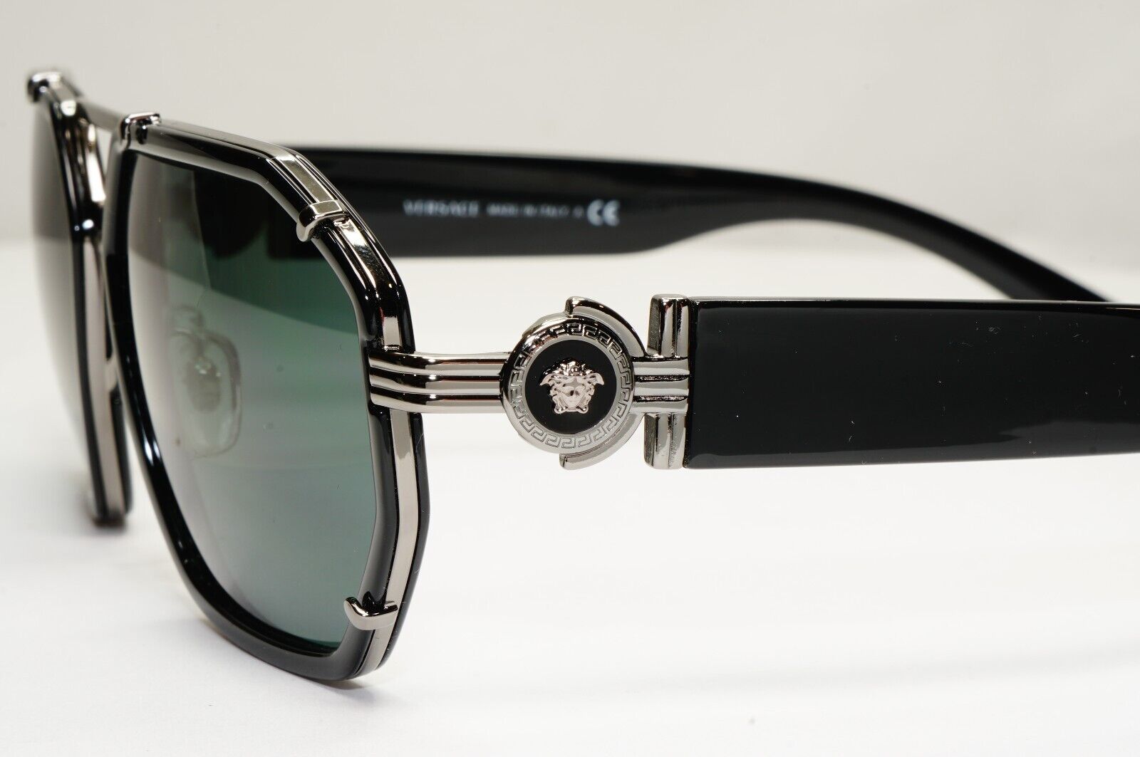 Versace Sunglasses Black Gunmetal Green Medusa Navigator MOD 2228 1001/71 58mm