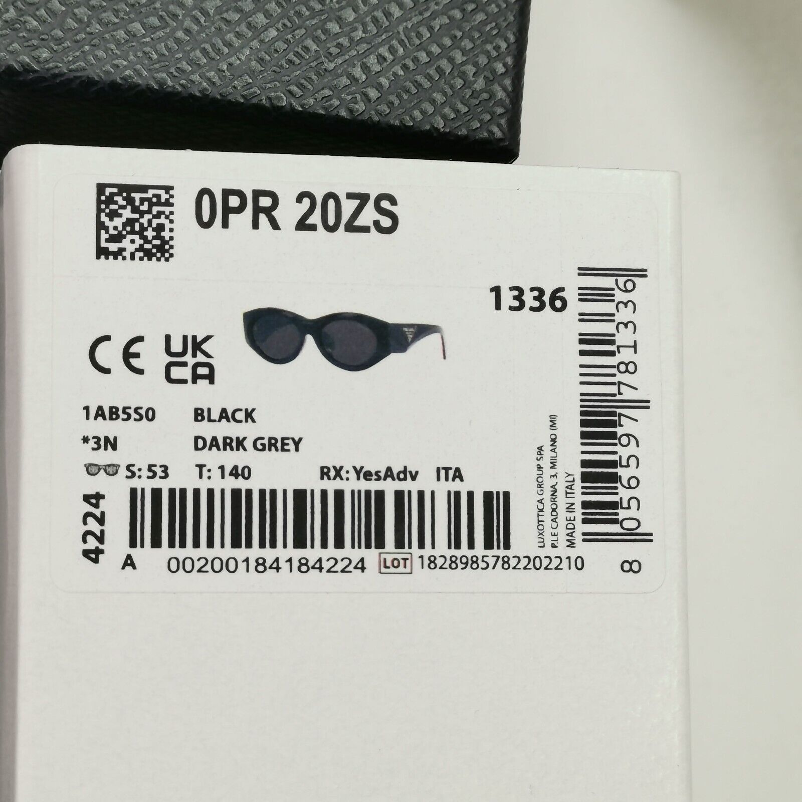 Prada Triangle Sunglasses Black Symbole Square PR20ZS SPR 20Z 1AB-5S0