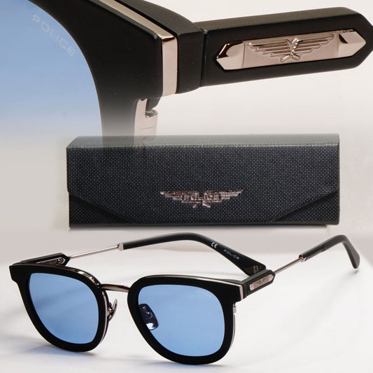 Police Sunglasses Black Blue Silver Thick Rims SPL F19 Prince 3 COL 0703 51mm