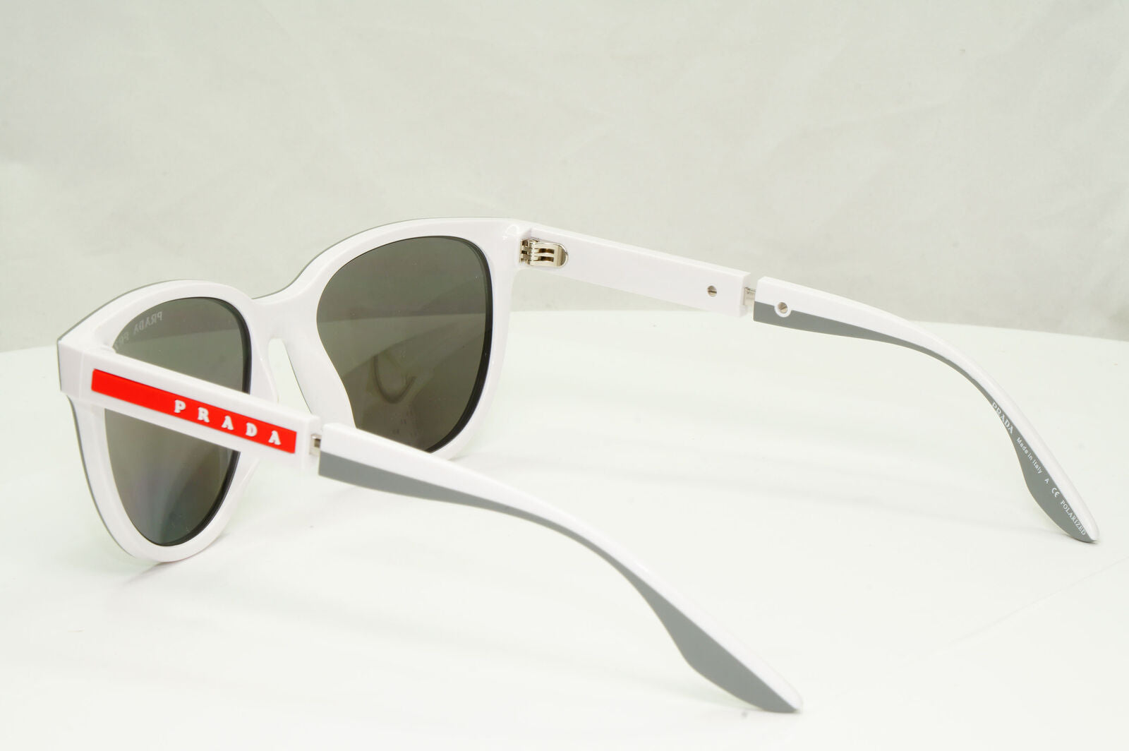 Prada Polarised Silver White Grey Sunglasses Red Stripe PS05XS SPS 05X 04S-04L