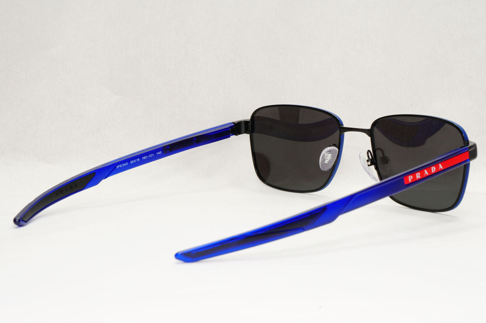 Prada Sunglasses Black Blue Square Red Stripe PS54OV VPS 54O 16C-1O1 55mm