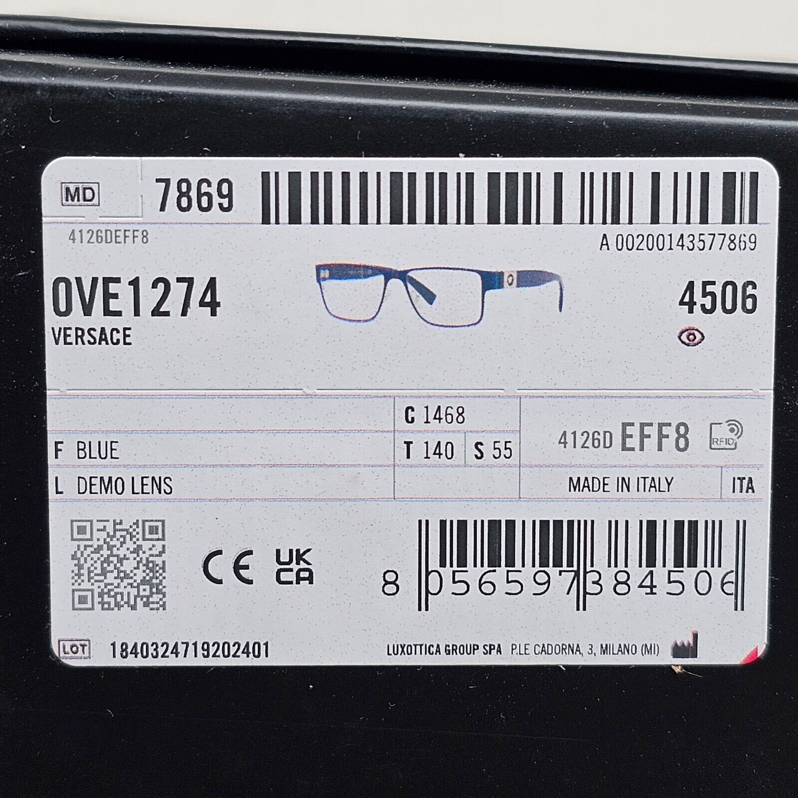 Versace Sunglasses Blue Black Gold Medusa Metal Square MOD 1274 1468 55mm [b]