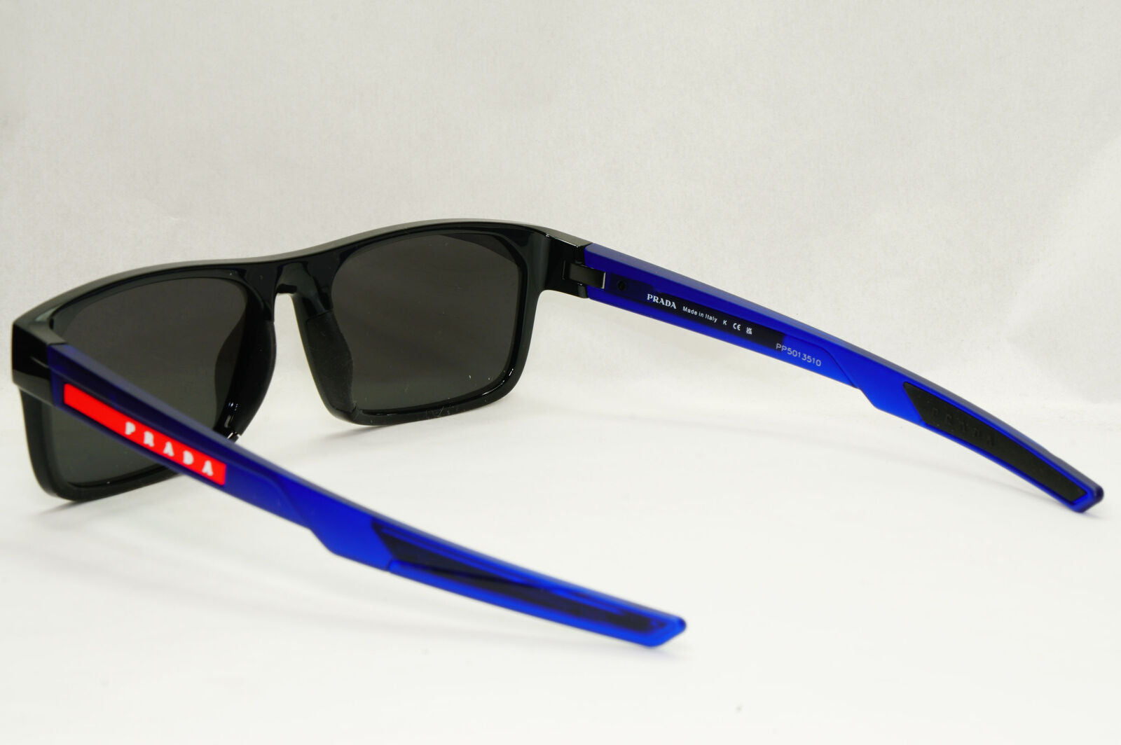 Prada Sunglasses Black Blue Square Red Stripe PS08OV VPS 08O 15C-1O1 57mm