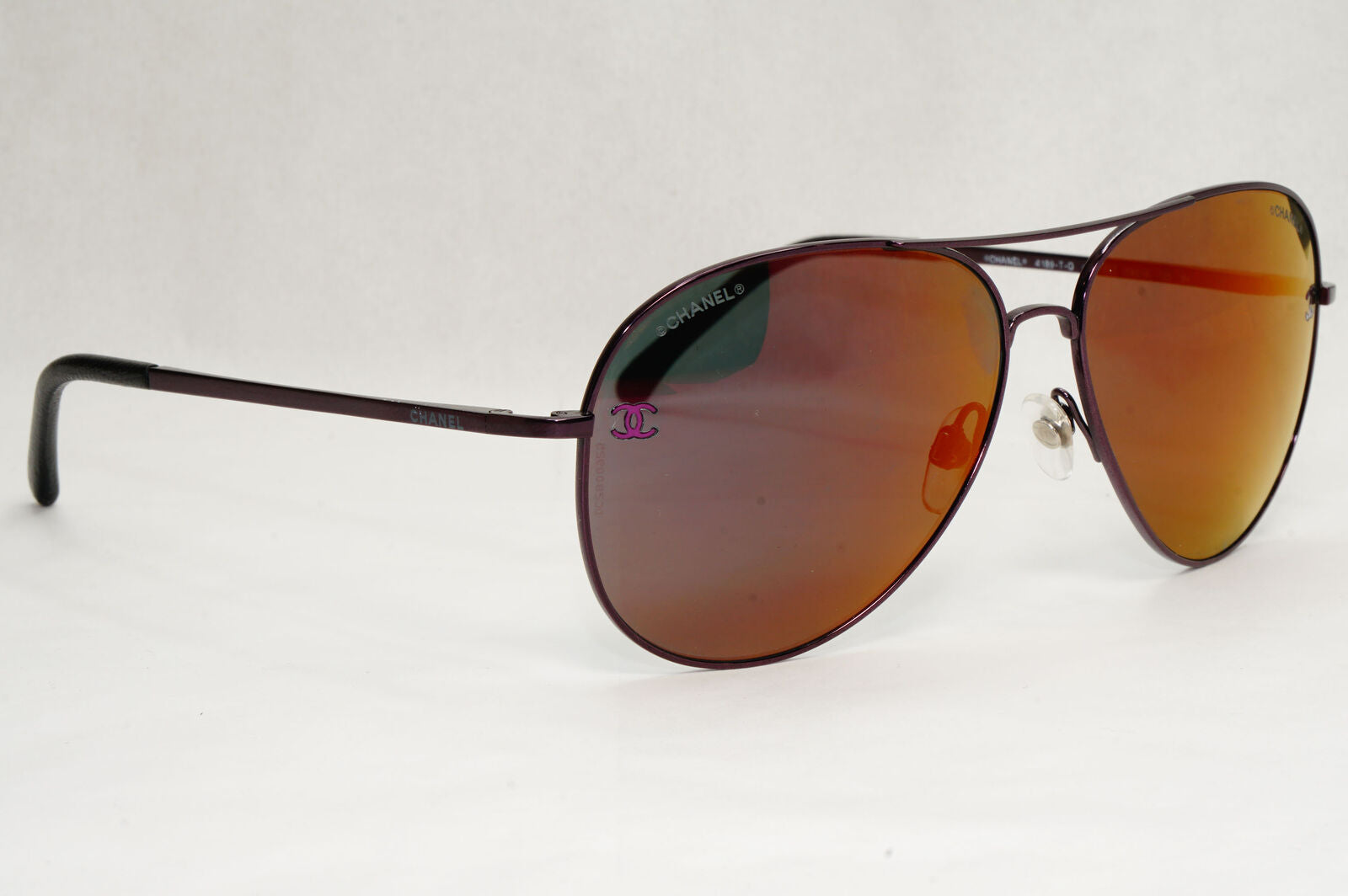 Chanel Sunglasses Grey Mauve Dark Purple Leather Pilot 4189-T-Q c.467/C1