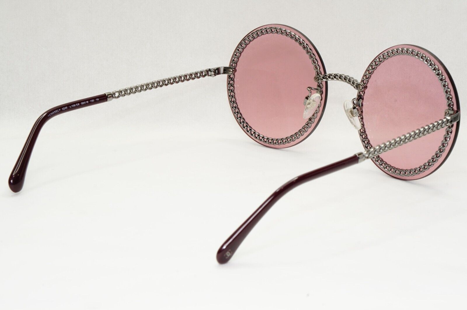 Chanel Sunglasses Chain Round Pink Red Burgundy Silver 4245 C.108/D8 041223 [B]