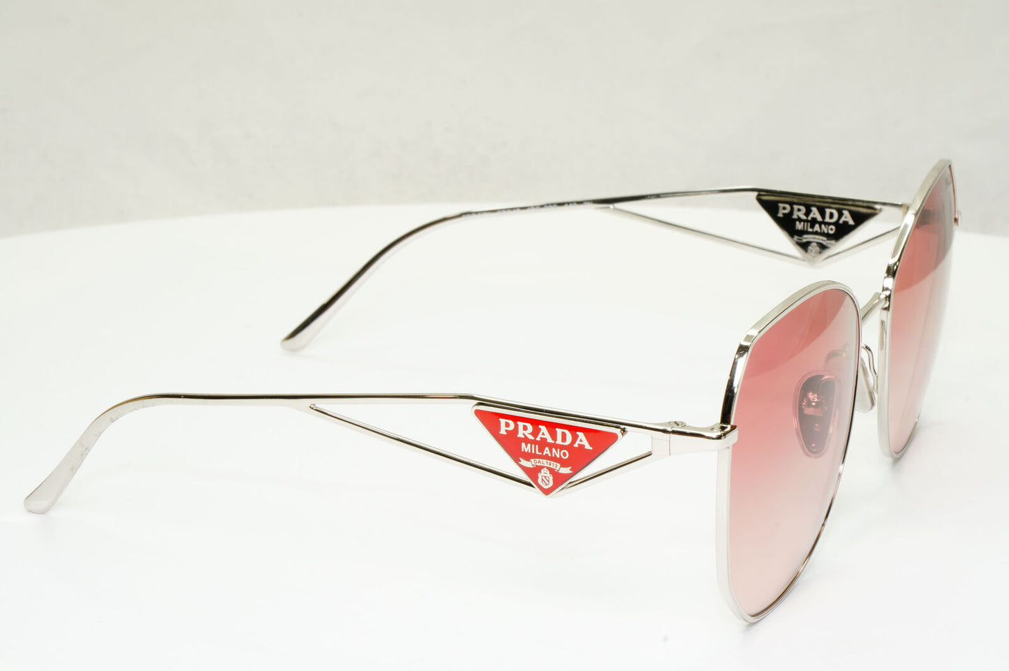 Prada Triangle Logo Sunglasses Silver Pale Red PR57YS SPR 57Y 1BC-09Q 290323