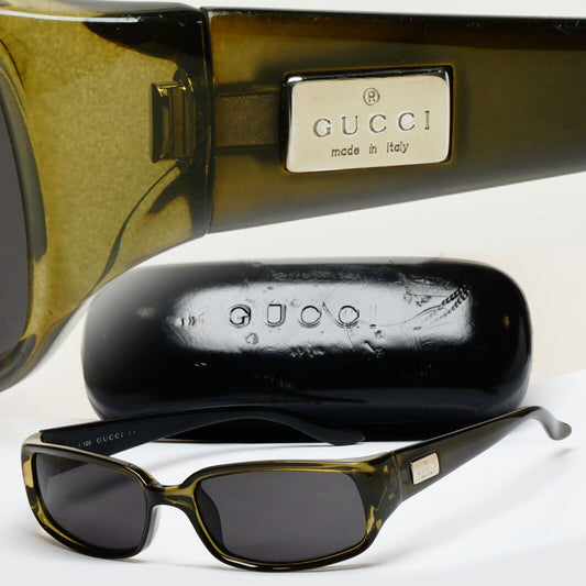 Gucci Sunglasses 1998 Vintage Rectangle Olive Green Black GG 2454/S 6EV 220125
