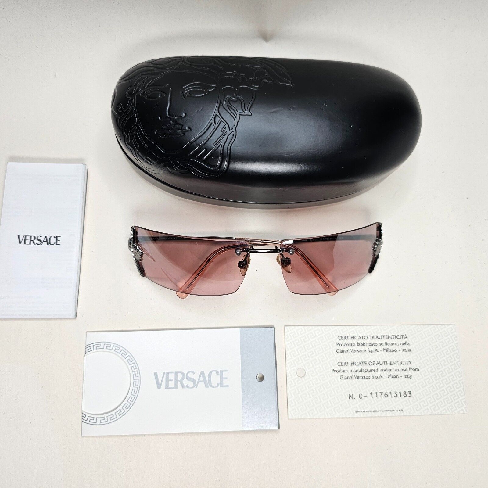 Versace Sunglasses 2003 Vintage Rimless Gunmetal Pink MOD N29/H 1001/7E 120824