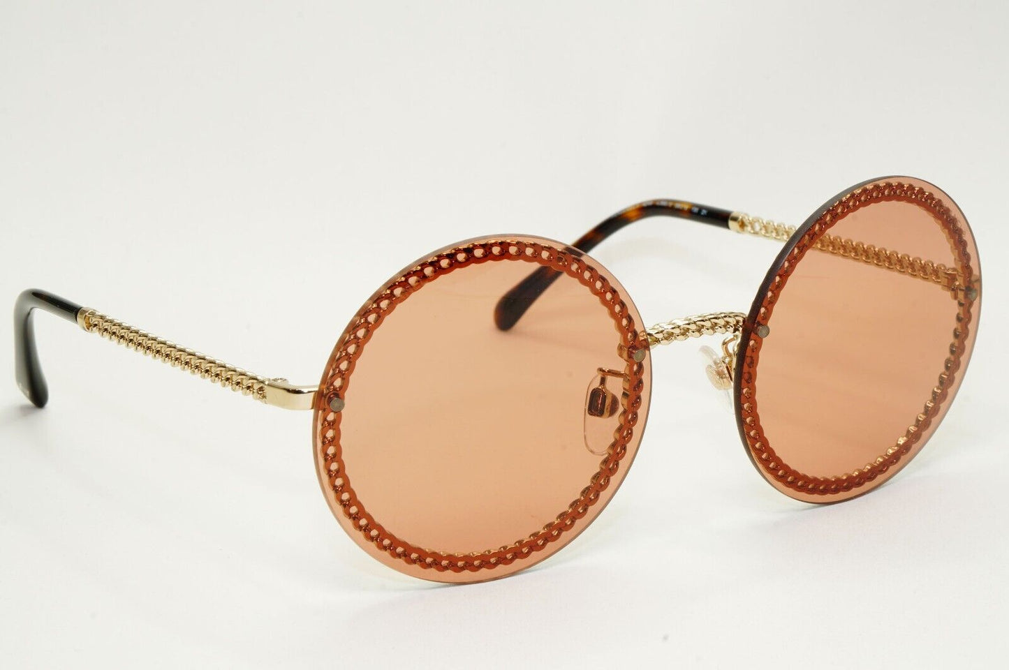 Chanel Sunglasses Chain Round Rimless Metal Gold Brown CH 4245 c.395/3