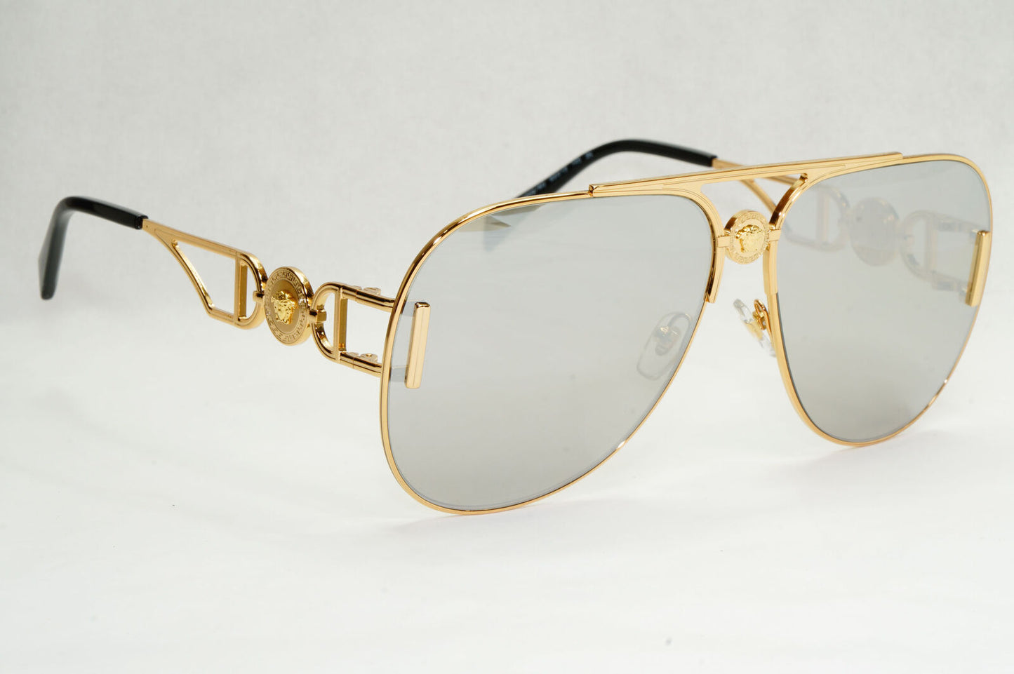Versace Sunglasses Gold Silver Mirror Medusa Metal Pilot MOD VE 2255 1002/6G
