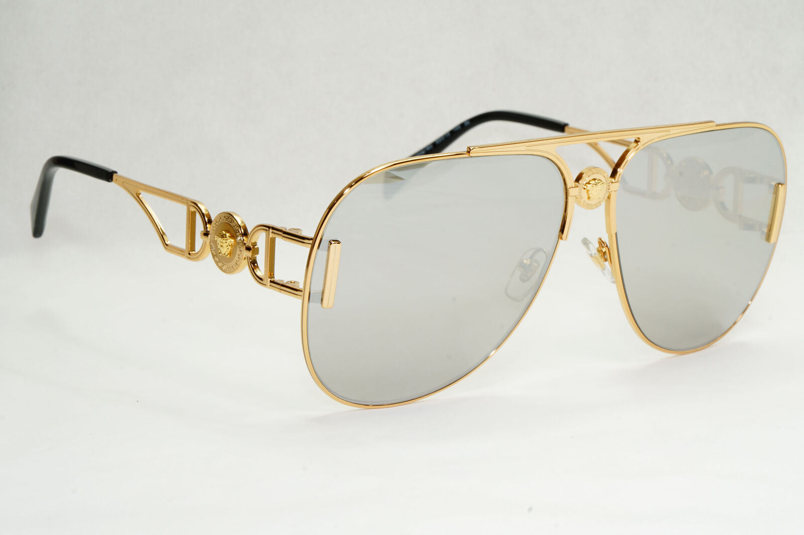 Versace Sunglasses Gold Silver Mirror Medusa Metal Pilot MOD VE 2255 1002/6G