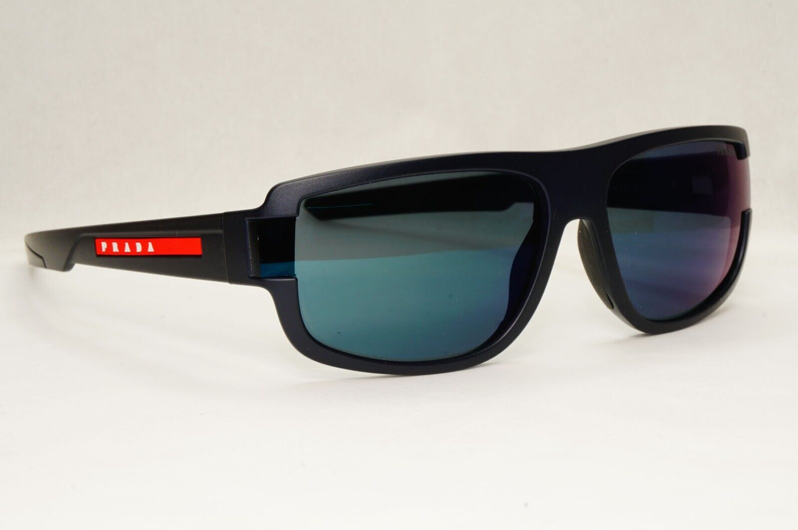 Prada Sunglasses Blue Mirror Rubber Wrap Square PS03WS SPS 03W UR7-01G