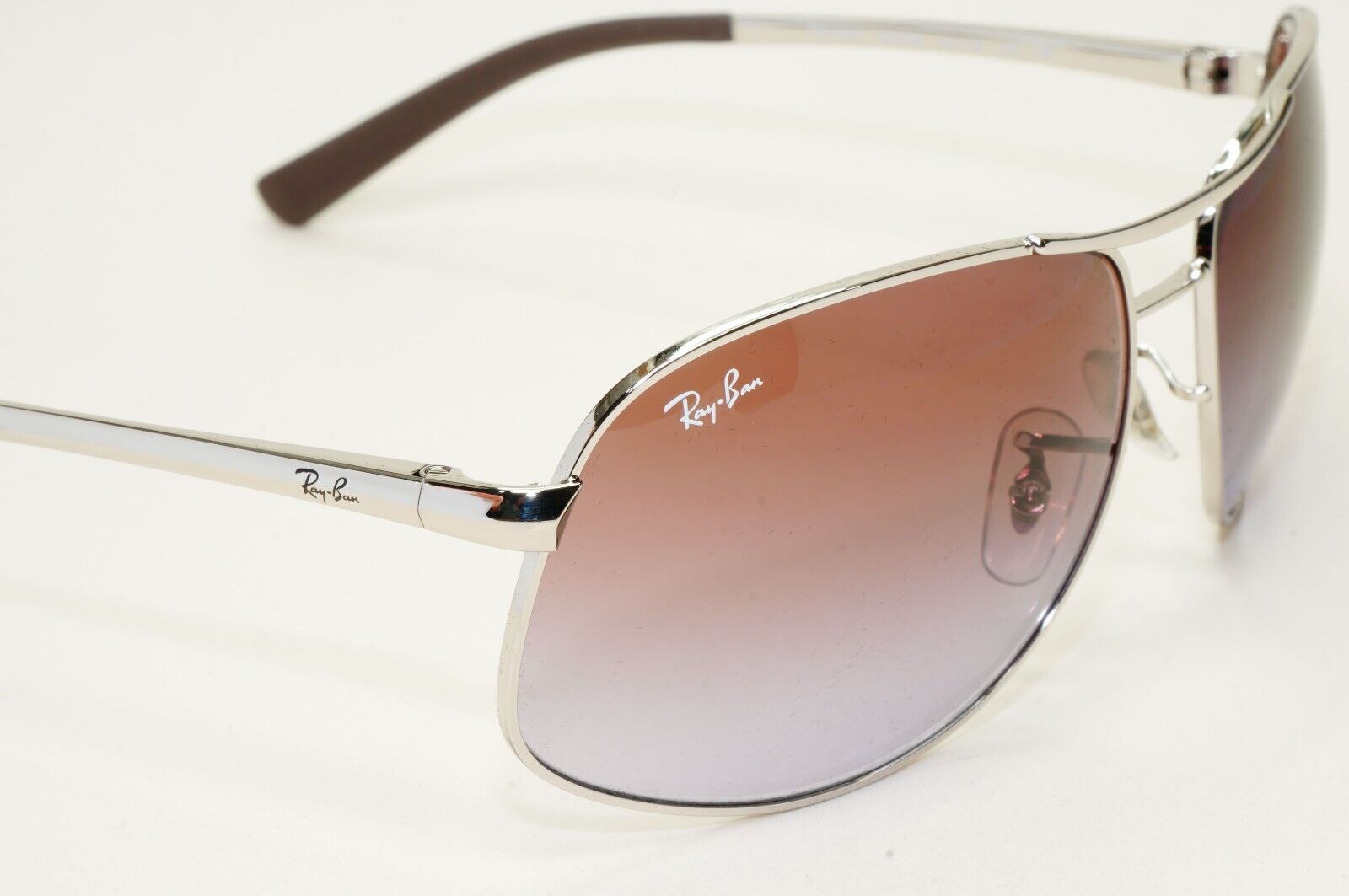 Ray-Ban Sunglasses 2013 Vintage Silver Brown Grey Wrap Pilot RB 3387 003/68 64mm