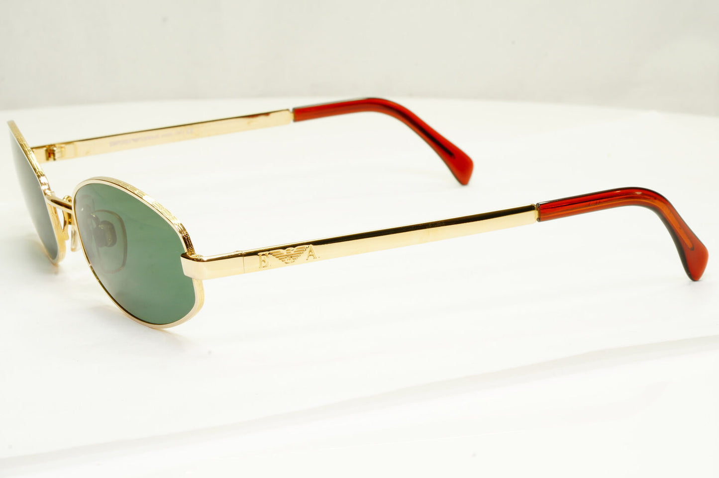 Emporio Armani 1997 Vintage Sunglasses Gold Green Retro Rectangle Eagle 063 743