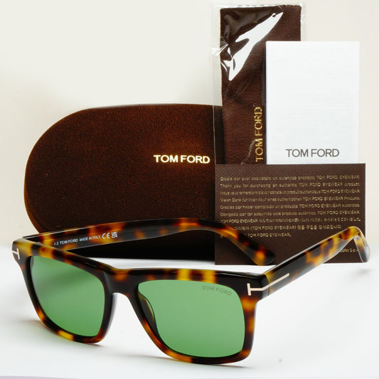 Tom Ford Sunglasses Buckley-02 Brown Tortoise Green Square FT0906 TF 906 53N