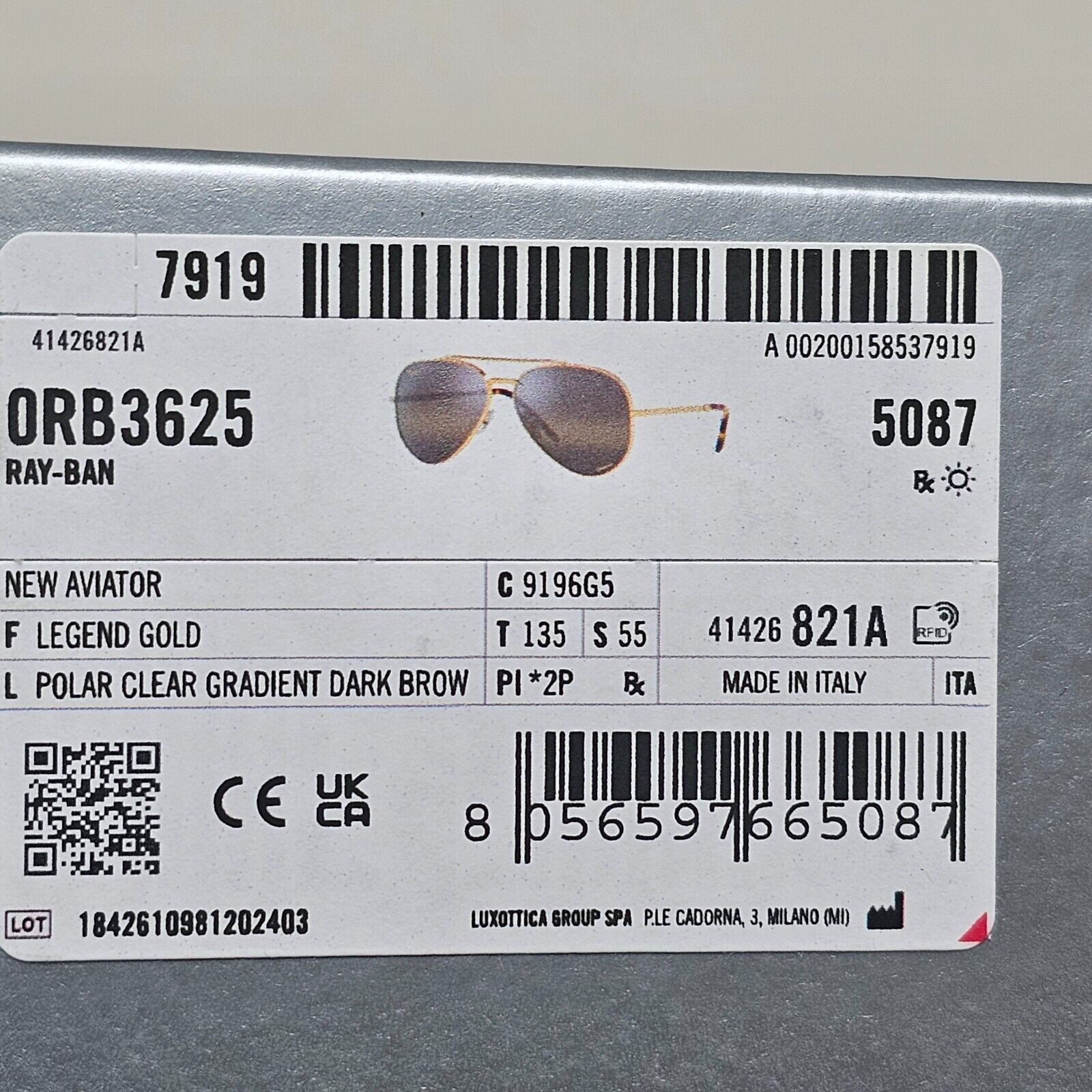 Ray-Ban Sunglasses Polarized New Aviator Gold Brown RB 3625 9196/G5 55mm