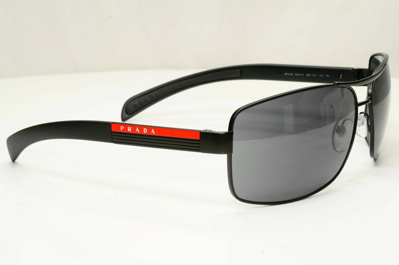 Prada Black Sunglasses Mens Square Square Metal Sport Red Stripe SPS 54I 1BO-1A1