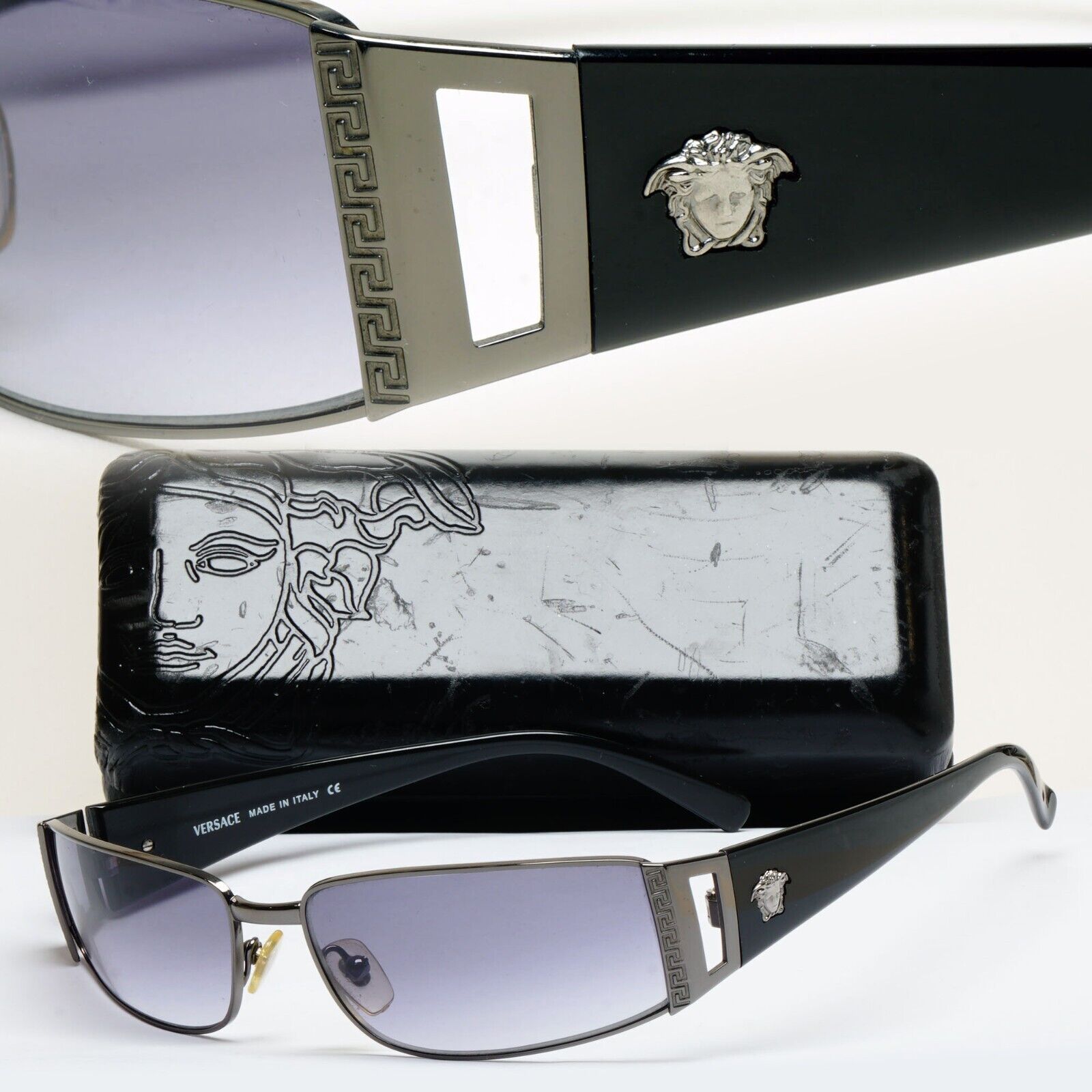 Versace Sunglasses 2003 Vintage Black Gunmetal Rectangle MOD 2021 1001/11 060125