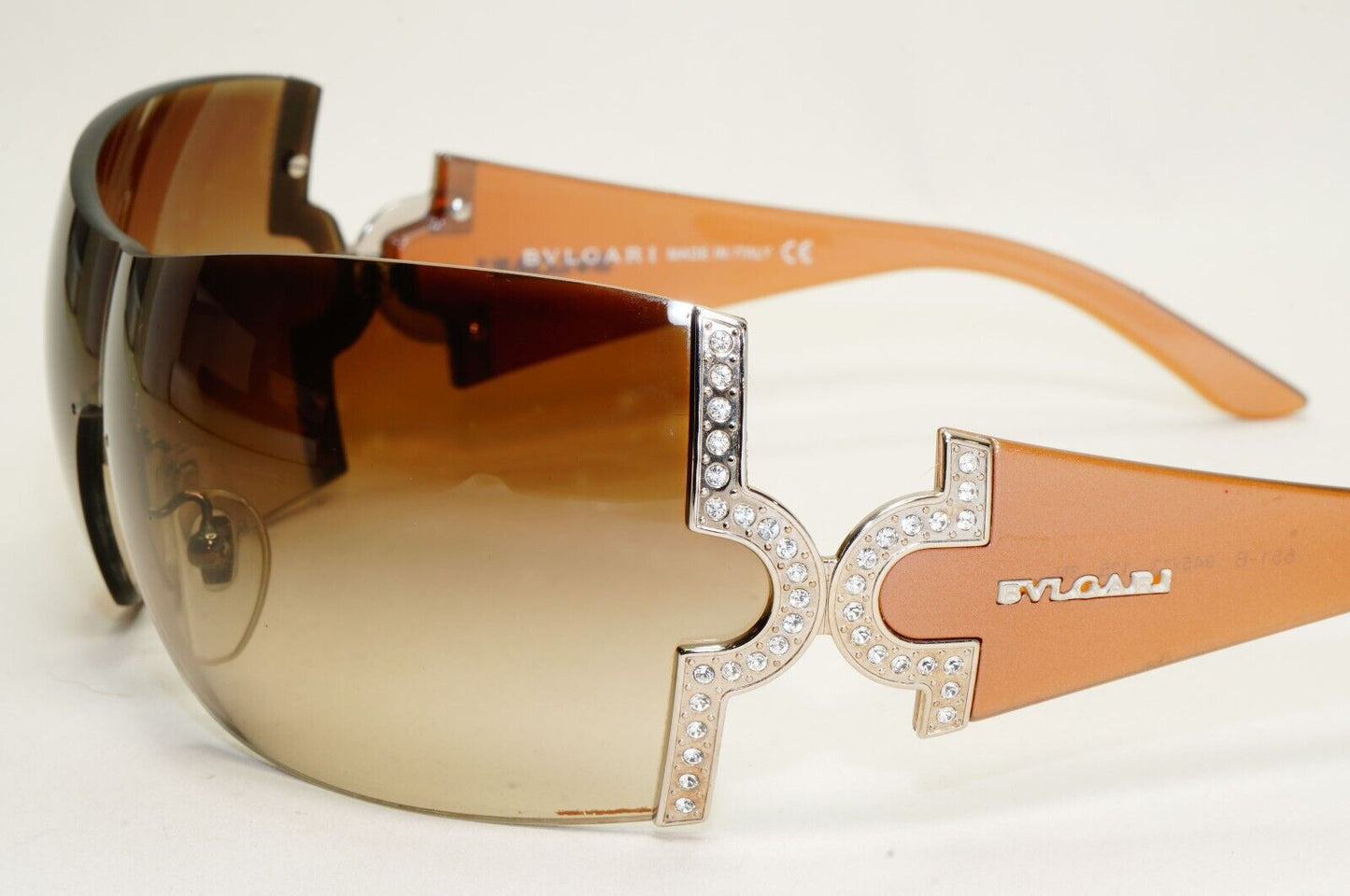 Bvlgari Sunglasses 2008 Vintage Brown Shield Crystal Large 651-B 945/13 051124