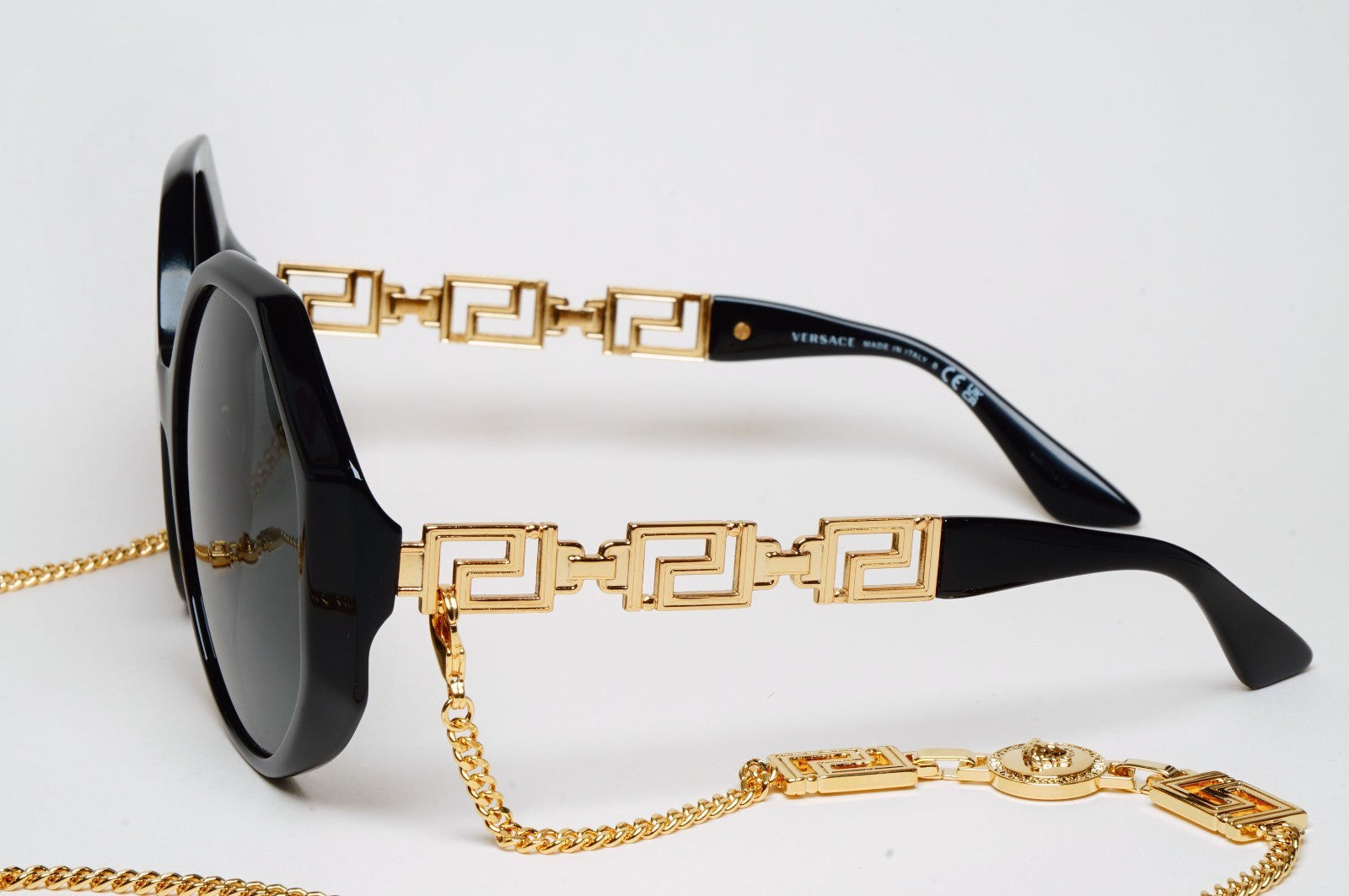 Versace Sunglasses Chain Gold Black Square Octagon Oversized MOD 4395 5345/87