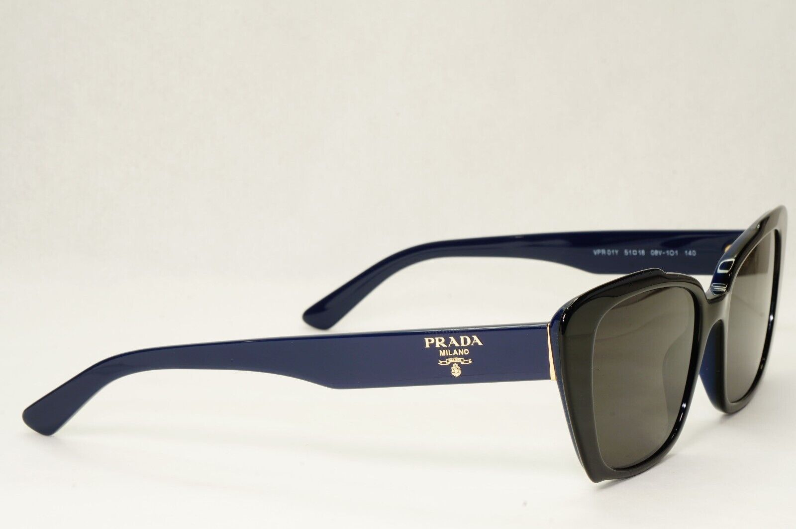 Prada Sunglasses Black Dark Blue Square Glossy PR01YV VPR 01Y 08V-1O1 51mm
