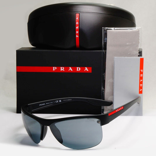 Prada Sunglasses Black Grey Mirro Wrap Rubber Sport PS17US SPS 17U DG0-5L0