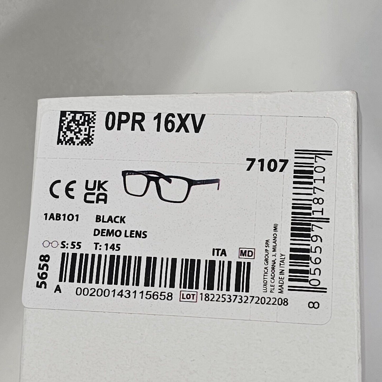 Prada Sunglasses Black Square Glossy Fashion PR16XV VPR 16X 1AB-1O1 55mm