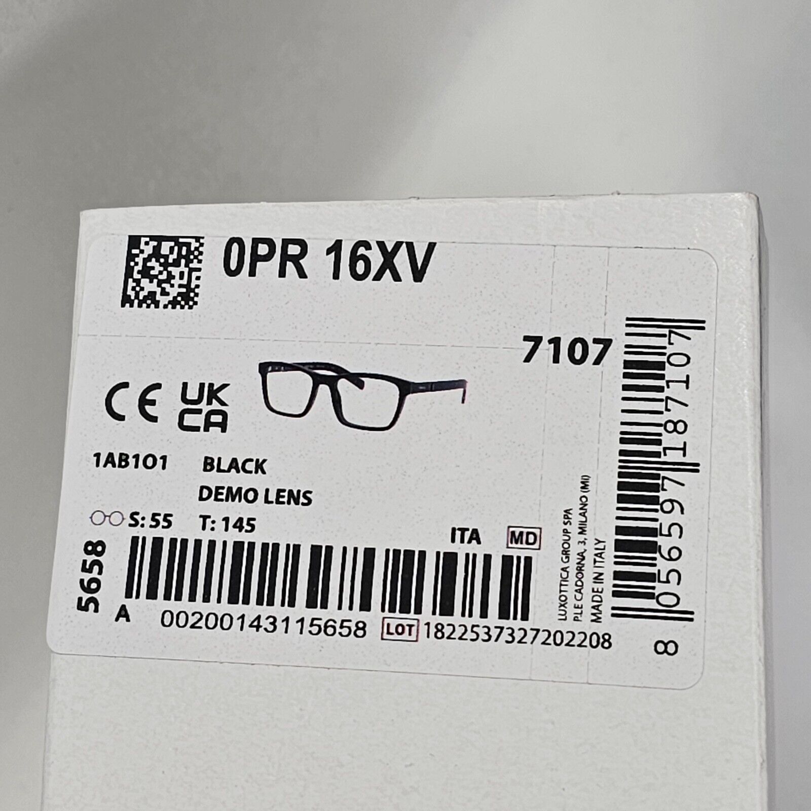 Prada Sunglasses Black Square Glossy Fashion PR16XV VPR 16X 1AB-1O1 55mm