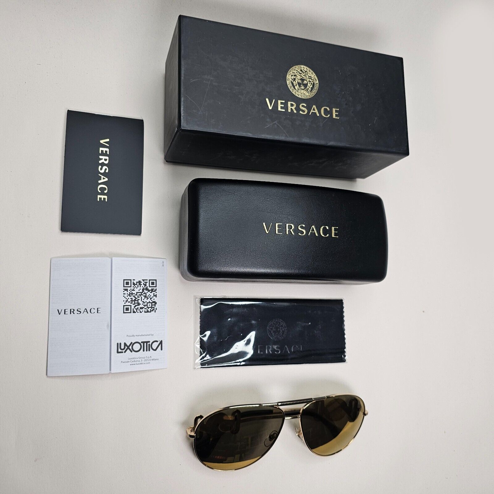 Versace Sunglasses Gold Mirror Large Metal Pilot MOD VE 2249 1002/7P 65mm