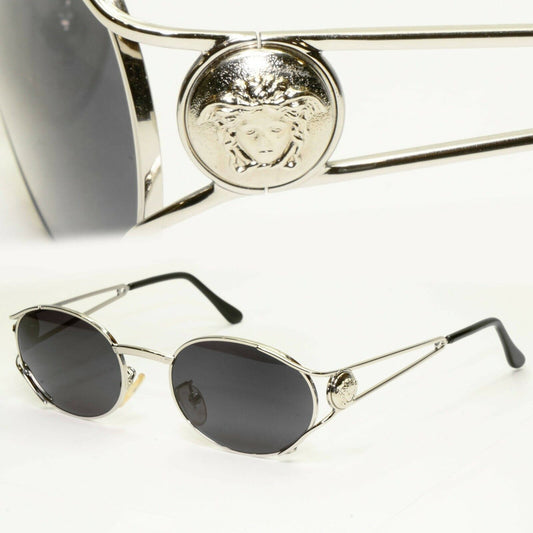 Gianni Versace 1996 Vintage Silver Medusa Oval Metal Sunglasses MOD G98 COL 26M