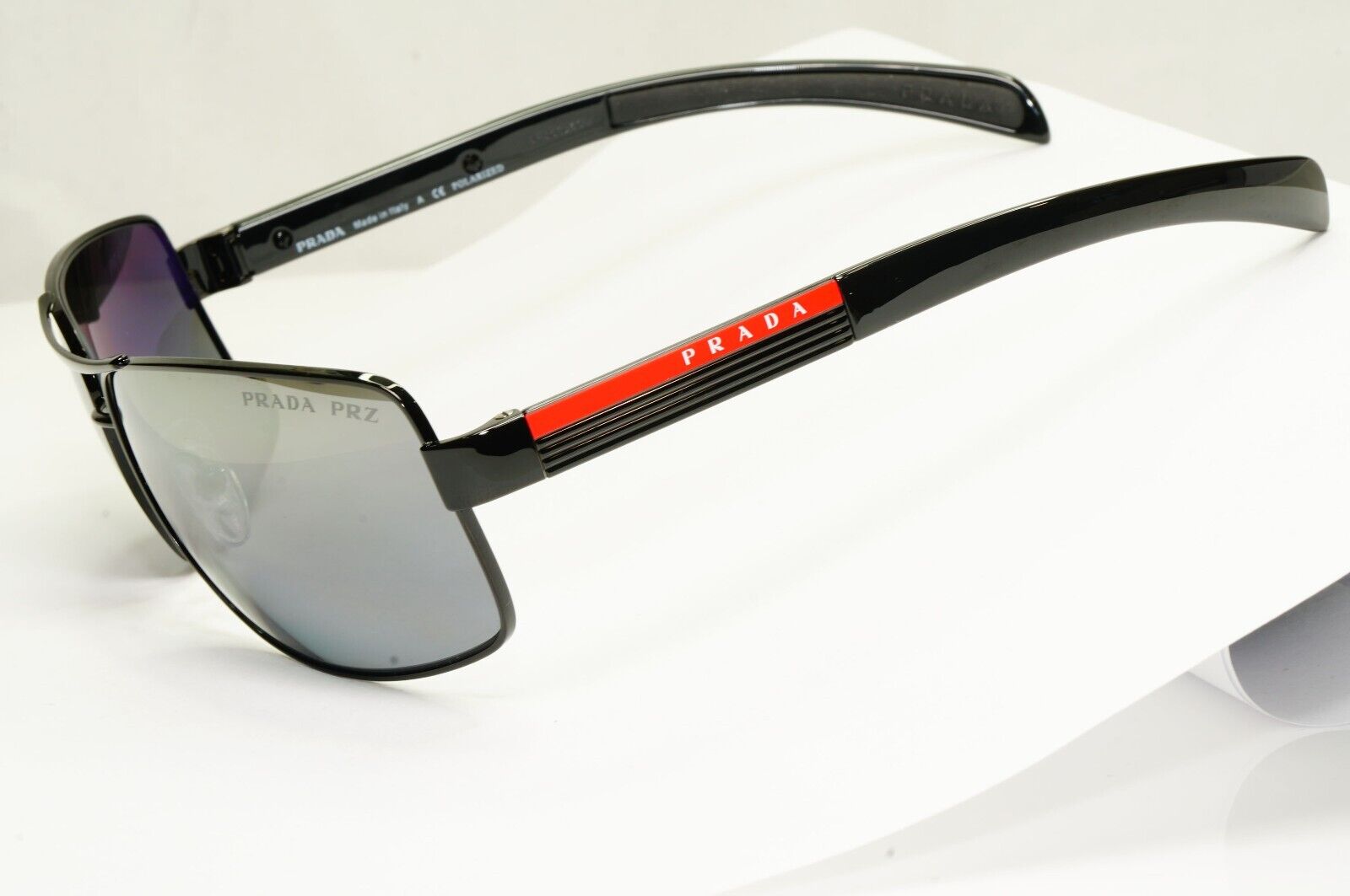 Prada Polarized Mens Sunglasses Silver Mirror Black SPS 54I 1AB-2F2 [A] 36975