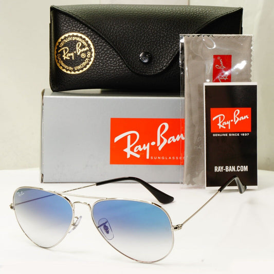 Ray-Ban Sunglasses Aviator Blue Gradient Silver Glass Lens RB 3025 003/3F 58mm
