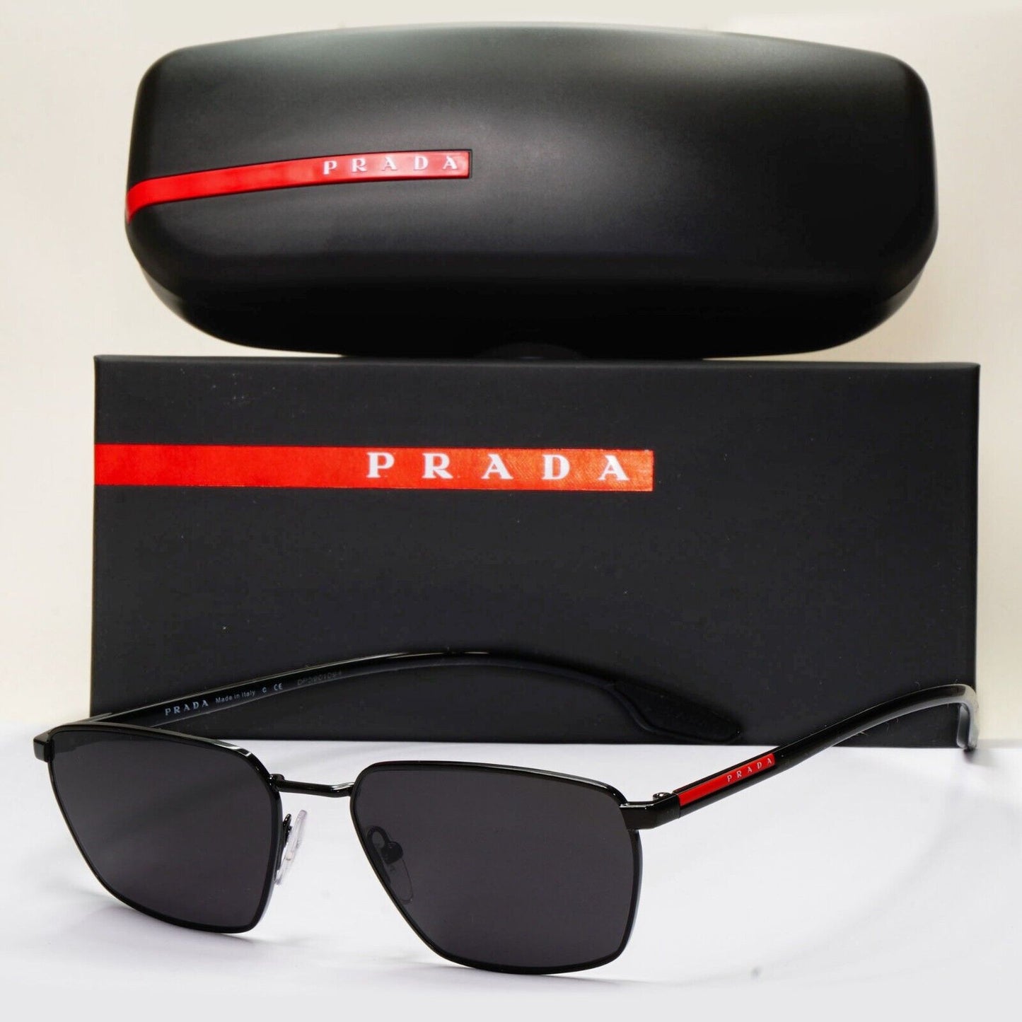 Prada Sunglasses Black Glossy Square Angular Rossa PS52MV VPS 52M 1AB-1O1 54mm