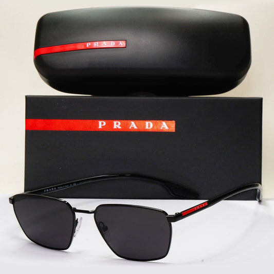 Prada Sunglasses Black Glossy Square Angular Rossa PS52MV VPS 52M 1AB-1O1 54mm