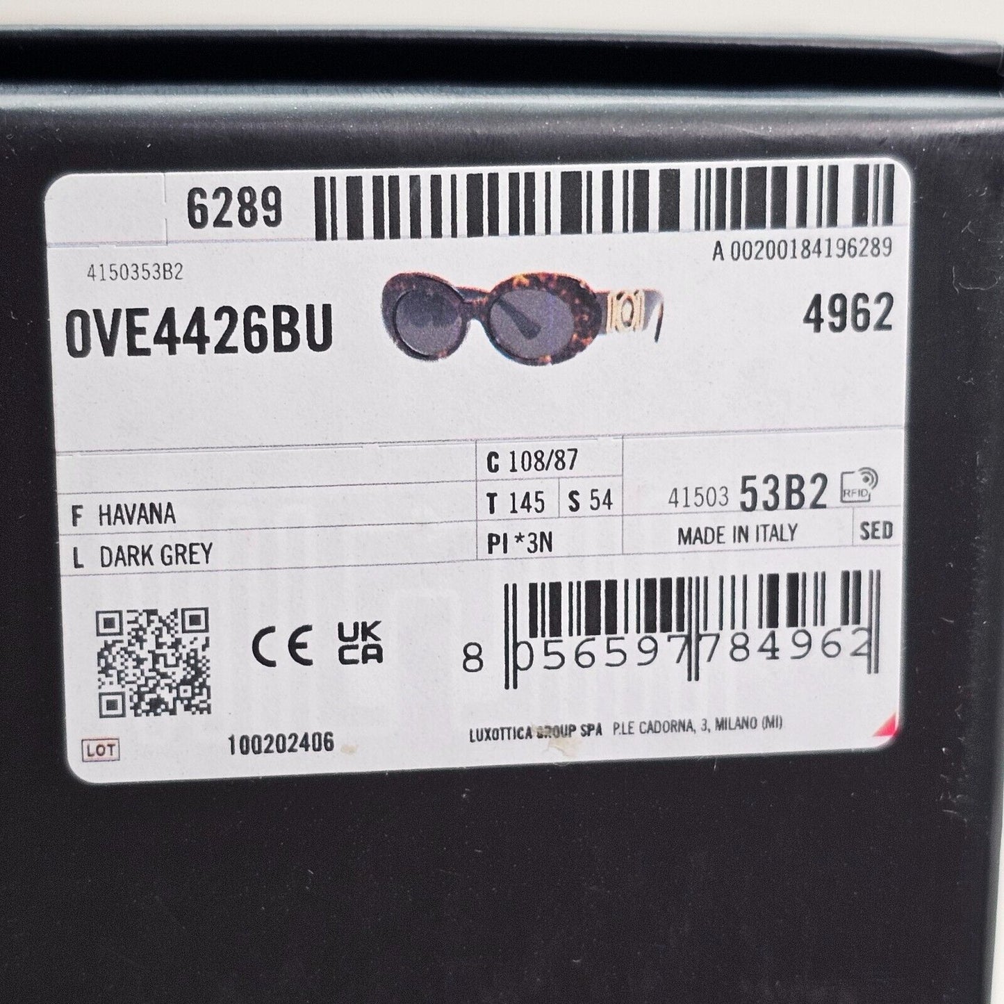 Versace Sunglasses Medusa Diamante Brown Gold Grey Oval MOD VE 4426BU 108/87