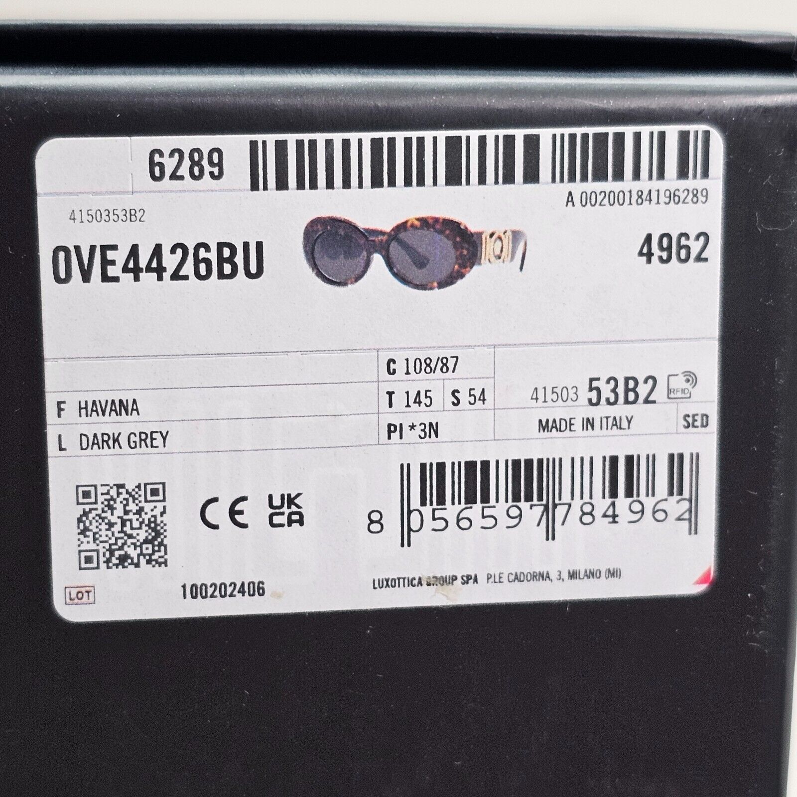 Versace Sunglasses Medusa Diamante Brown Gold Grey Oval MOD VE 4426BU 108/87