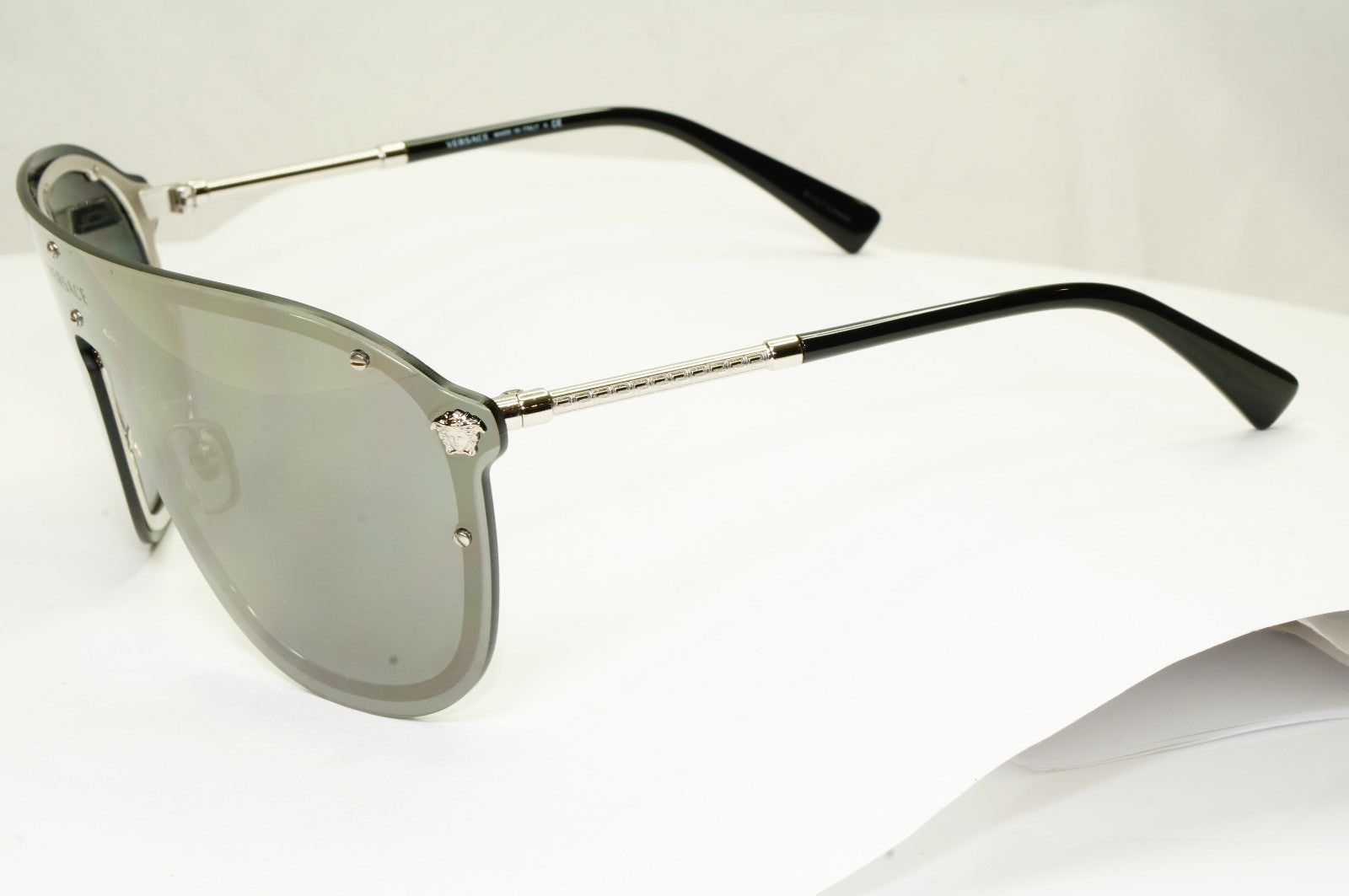 Versace Sunglasses Shield Visor Mask Gold Mirror Silver MOD 2180 1000/5A [a]