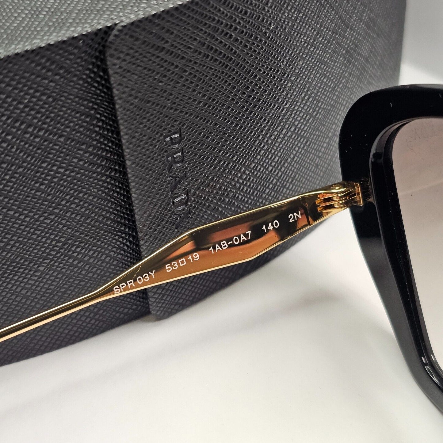 Prada Sunglasses Black Gold Square Grey Gradient Milano PR03YS SPR 03Y 1AB-0A7