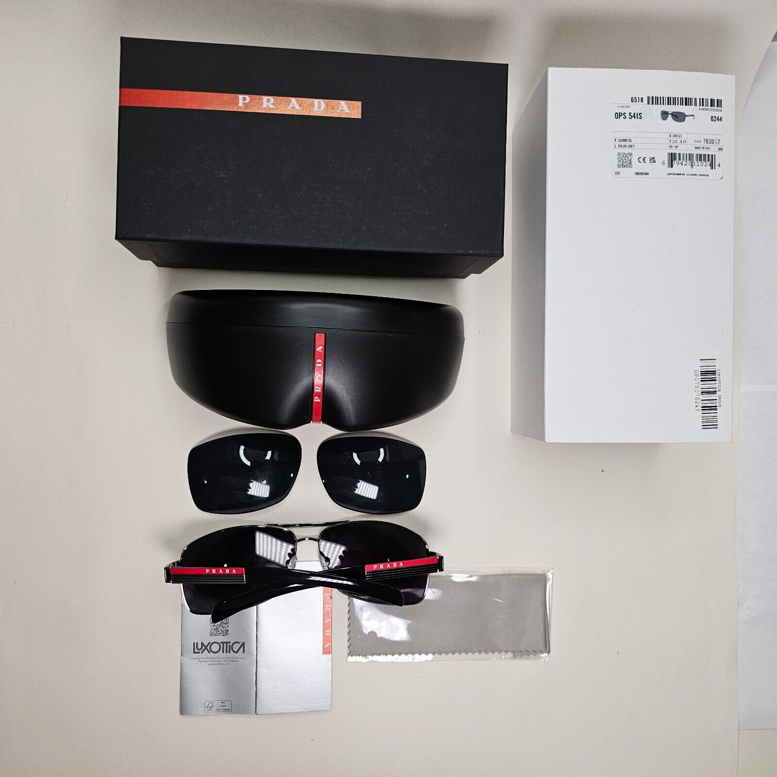 Prada Sunglasses Black Gunmetal Wrap Navigator PS54IS SPS 54I 1AV-5Z1 210924