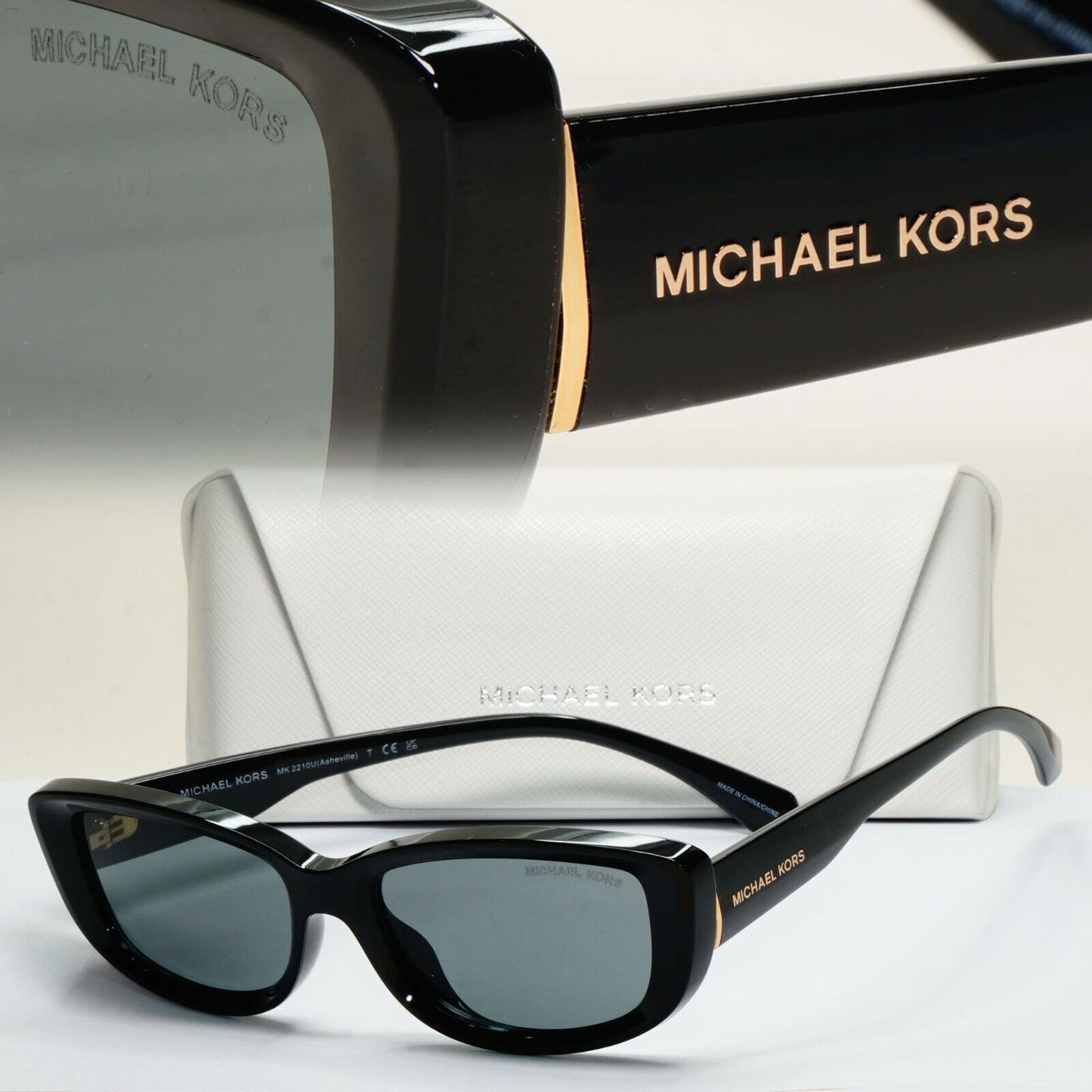 Michael Kors Sunglasses Asheville Black Glossy Grey Rectangle MK 2210U 3005/87