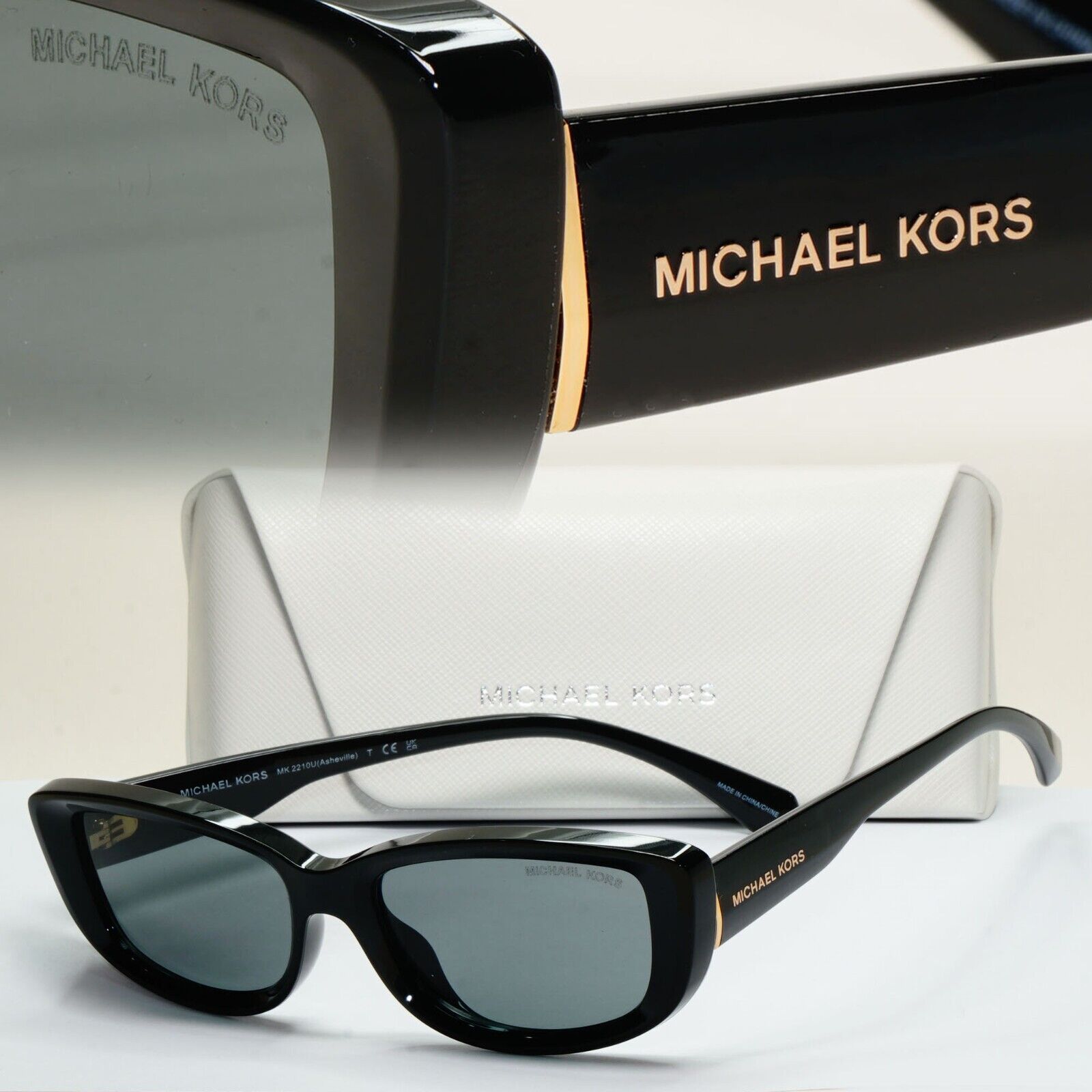Michael Kors Sunglasses Asheville Black Glossy Grey Rectangle MK 2210U 3005/87
