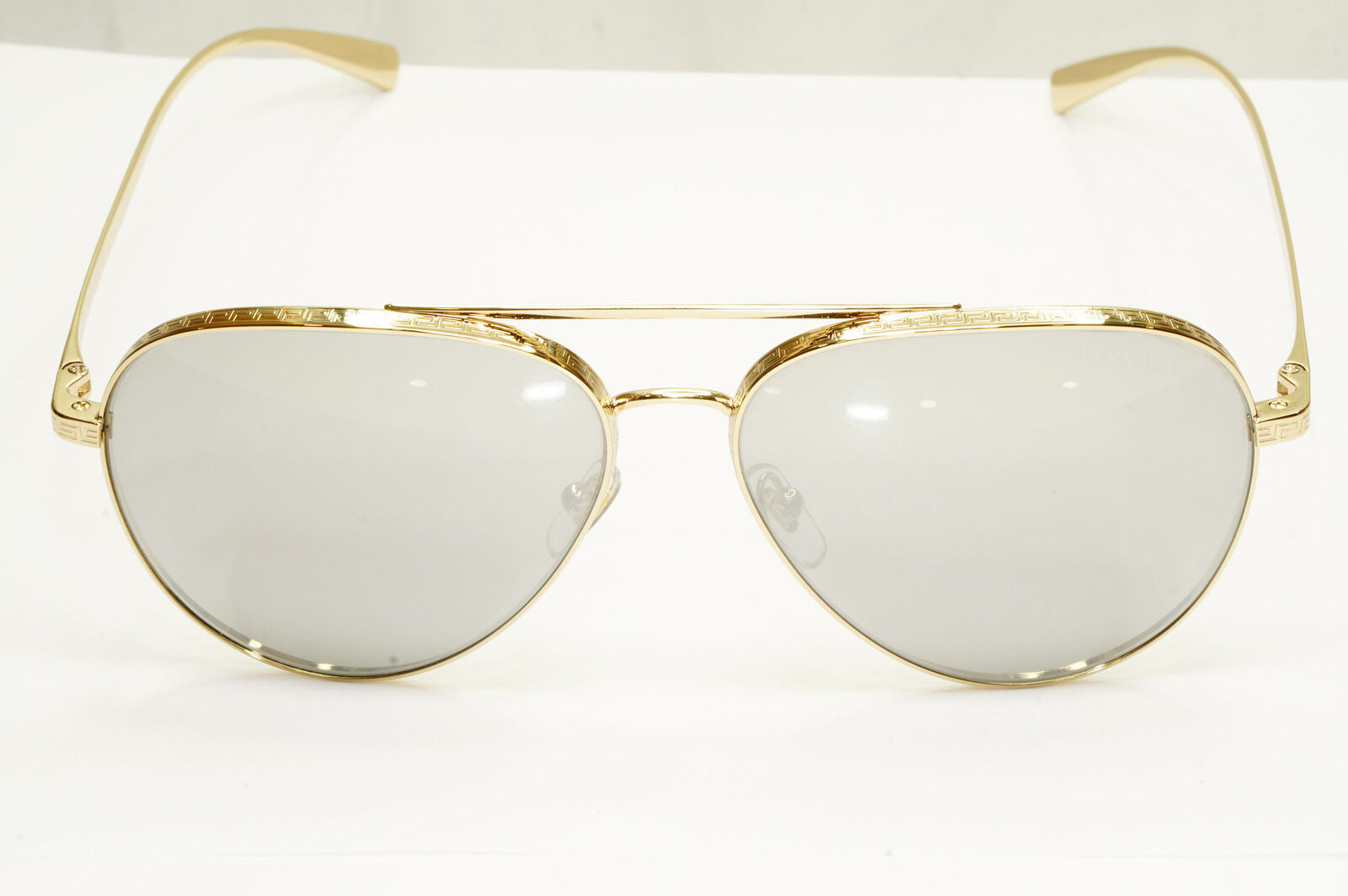 Authentic Versace Mens Gold Pilot Metal Sunglasses Silver Mirror 2217 1252/6G
