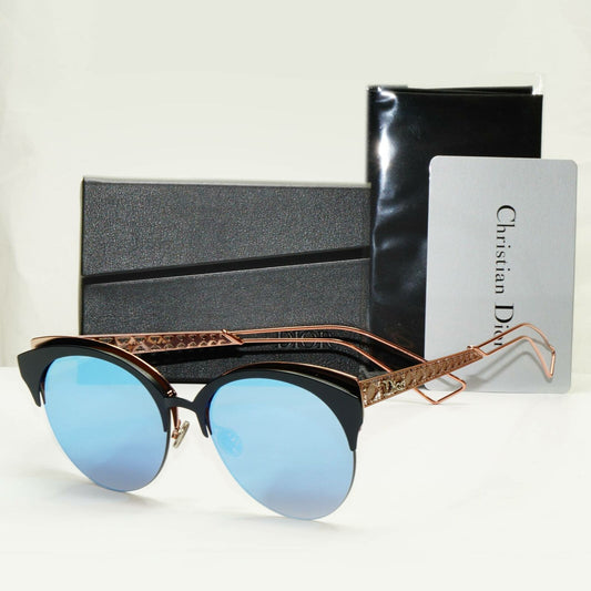 Authentic Dior Womens Mirror Metal Sunglasses Black Blue Gold Diorama Club FBXA4