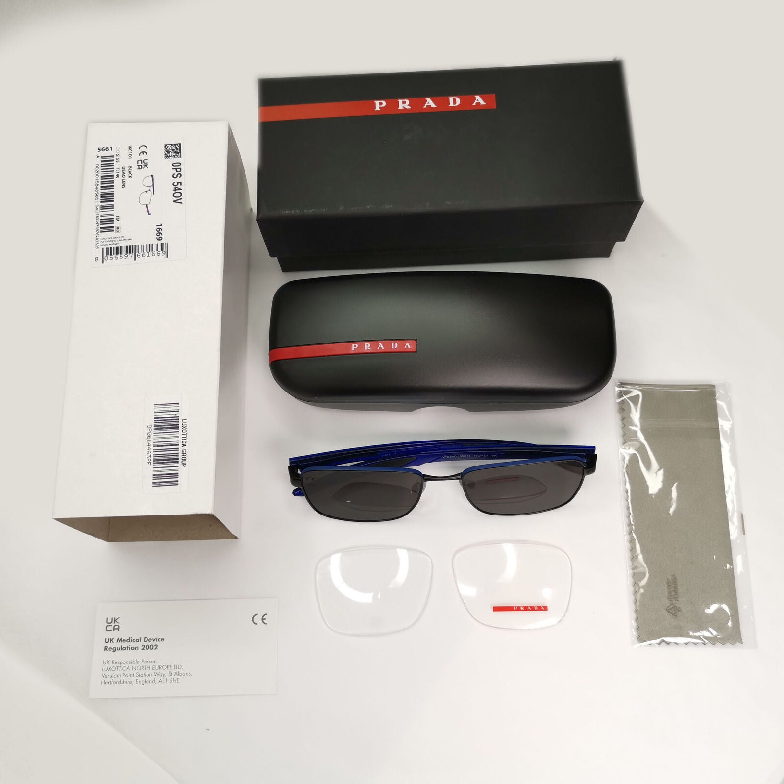 Prada Sunglasses Black Blue Square Red Stripe PS54OV VPS 54O 16C-1O1 55mm