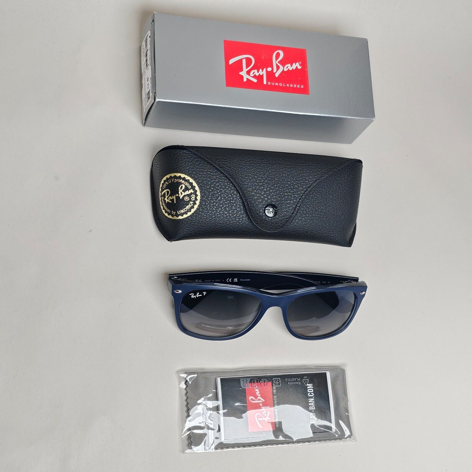 Ray-Ban Sunglasses Polarised New Wayfarer Blue Matte RB 2132 6607/78 58mm