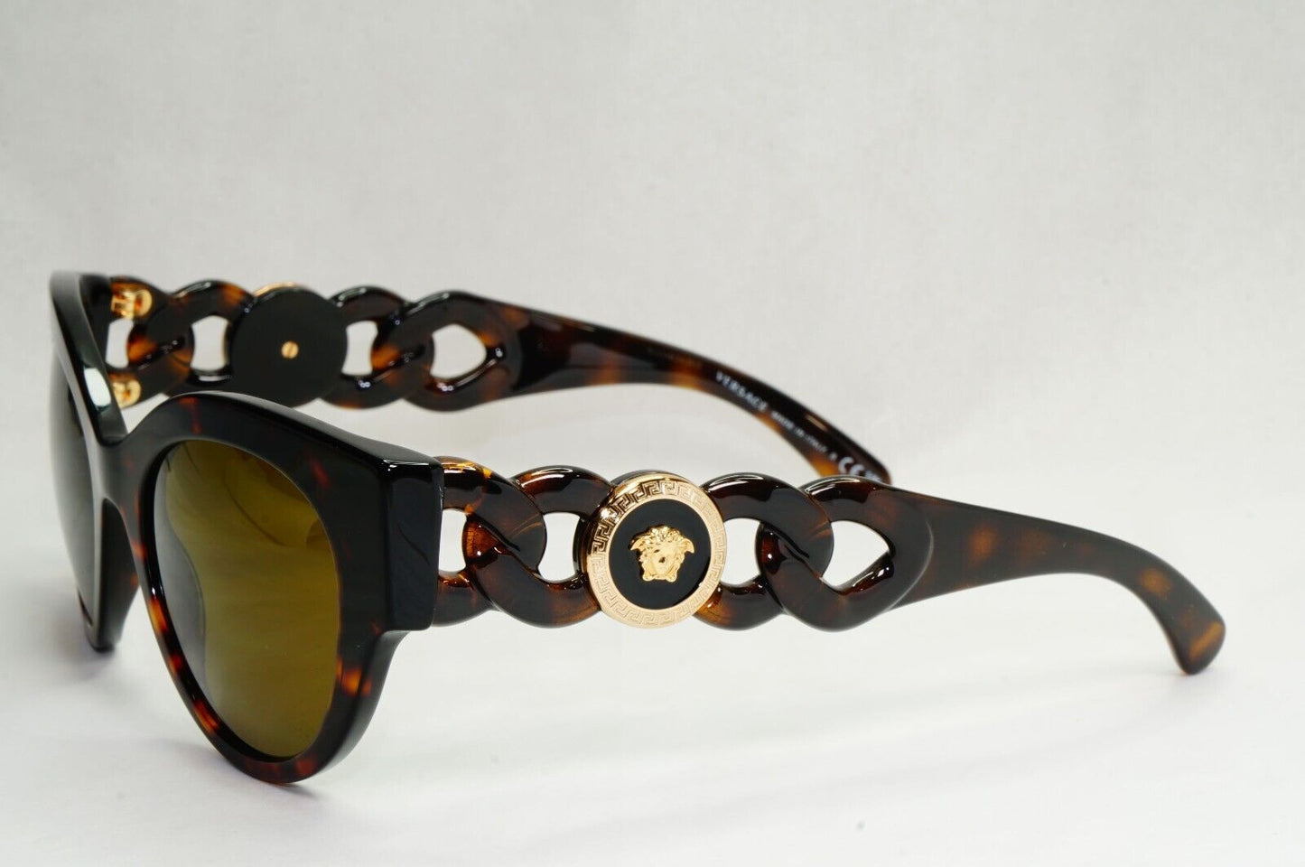 Versace Sunglasses Chain Dark Brown Tortoise Medusa Gold MOD VE 4408 108/73 52mm