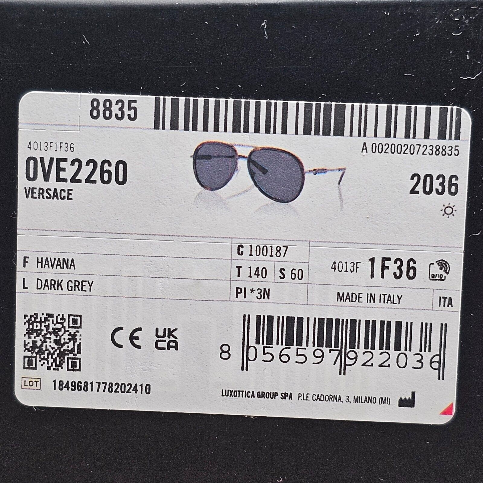 Versace Sunglasses Oversized Pilot Brown Havana Gunmetal MOD VE 2260 1001/87