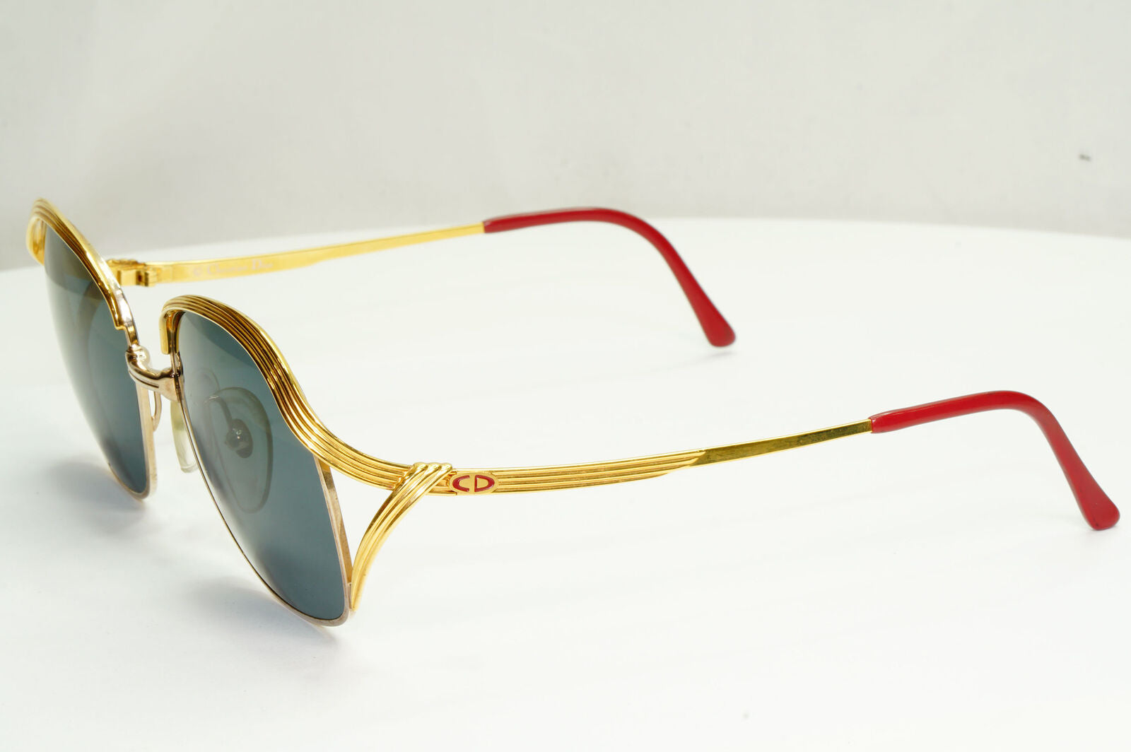 Dior Austria Gold Sunglasses Vintage 1990s Grey Green Metal Square 2474 44