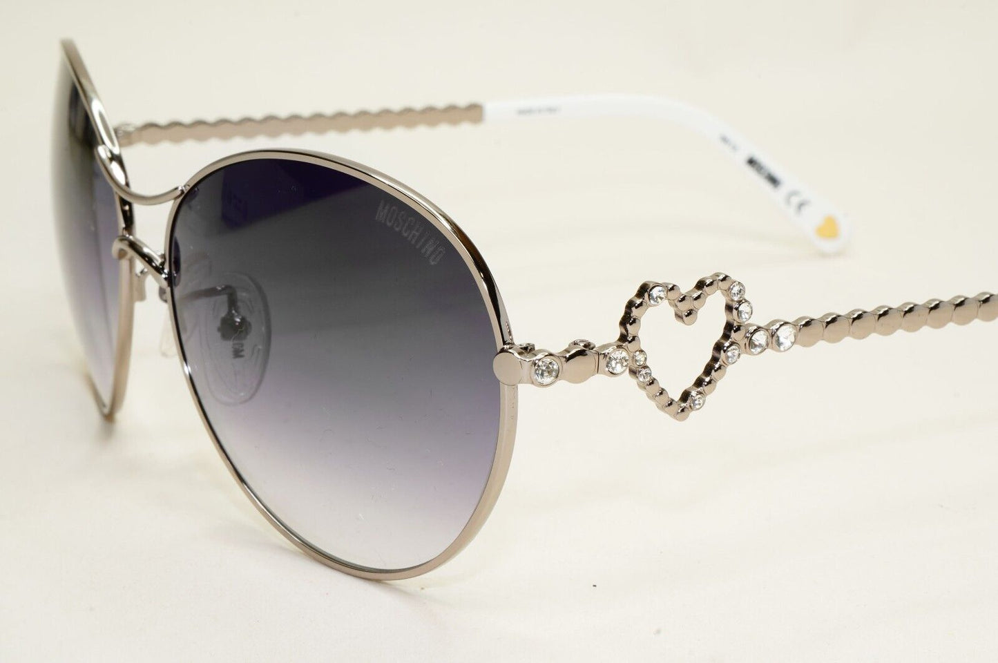 Moschino Sunglasses 2005 Vintage Gunmetal Grey Heart Crystal MO574 01 101124